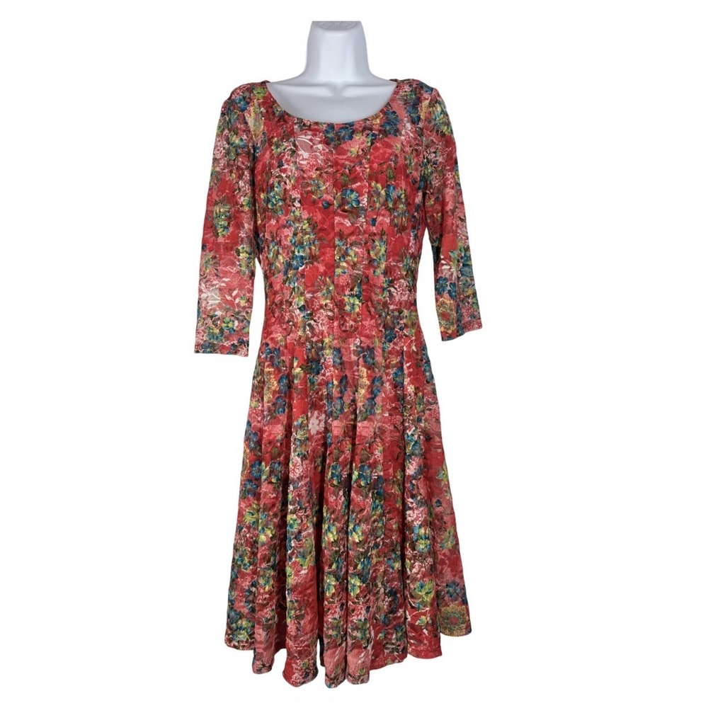 Women's Sz: 8 Illusion Colorful Lace Midi Fit and Flare Dress by Leslie Fay